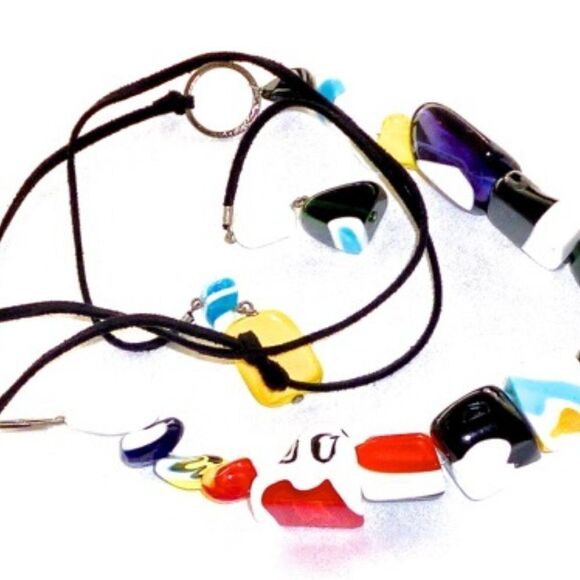 Primary Colors Art Glass Artisan chunk glass bead necklace Adjustable size - Picture 8 of 9